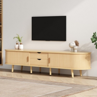 HAUSS SPOLE Wohnzimmer-Set TV-Schrank mit Stauraum, runder Tischplatte MDF, 2 Schubladen, (Wohnzimmermöbel, TV-Panel, Fernsehschrank, Mehrzweckschrank, 1-St, 2 Schiebetüren, 2 Schubladen), mit geschwungene, vertikal geprägte Schiebetür