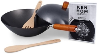 KEN HOM wok with w. handle Lid Wooden Scoop and Spatula (5pc)