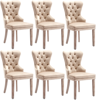 Merax Esszimmerstuhl (Set-6 St.), Küchenstühle, Polsterstuhl, Wohnzimmerstuhl, Schminkstuhl Samt, Beige