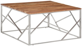 vidaXL Couchtisch Silbern Edelstahl und Massivholz Akazie 349959