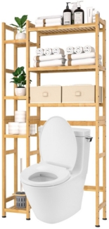 Yorbay Badregal Bambus Toilettenregal mit 7 Ebenen, 79x23,3x166 cm, Badezimmerregal mit 2 Aufbewahrungsboxen, Höhenverstellbar