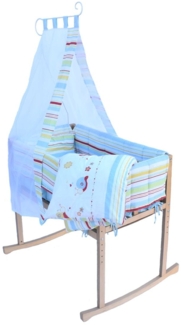 Babywiege Babybett Wiegenbett aus Holz mit Stoffdach und passender Decke