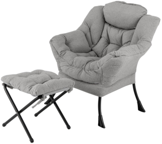 Sessel mit Armlehnen & Seitentasche & Fußstütze & Hocker Relaxsessel Loungesessel Fernsehsessel Grau
