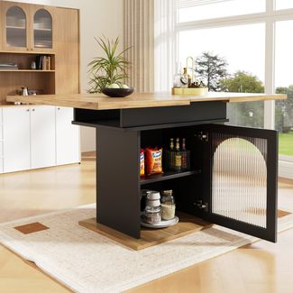 Esstisch 110–140 x 80 x 76 cm, ausziehbar, MDF & Glas, schwarz