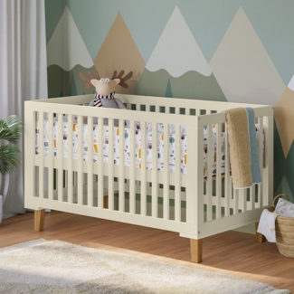 Bellabino 'Liri' Babybett 70x140 cm, beige, 3-fach höhenverstellbar, Kinderbett umbaubar zum Juniorbett (inkl. Umbauseiten)