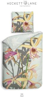 Heckett & Lane Mako-Satin Eco Bettwäsche 155x220 Isla Orchidee Blumen gelb mint