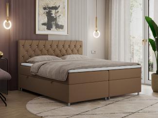 Boxspringbett Doppelbett Polsterbett Kunstlederbett mit Bettkasten - ROMA - 160x200cm - Braun Kunstleder - H4