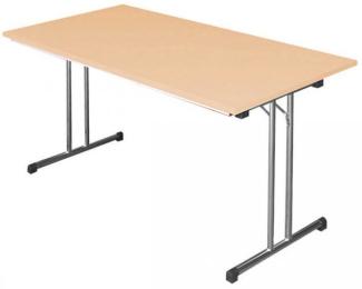 Klapptisch Schreibtisch, Gestell Chrom / Platte Buche-Dekor, 140 x 80 x 75 cm