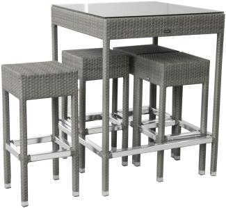 KONWAY® SMALL Polyrattan Garten Bar Set Möbel quarz Stehtisch Barhocker Tisch