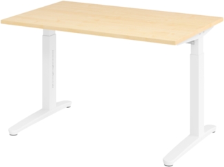 bümö manuell höhenverstellbarer Schreibtisch 120x80 in Ahorn, Gestell in weiß - PC Tisch höhenverstellbar & klein, höhenverstellbarer Tisch Büro, kleiner Computertisch verstellbar, X12-3-WW