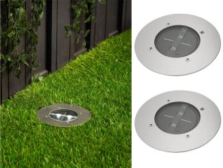 smartwares LED Gartenstrahler, Tageslichtsensor, LED fest integriert, Neutralweiß, 2er-Set Solar-leuchte Boden-Einbaustrahler Außen, Bodenstrahler Ø 14cm