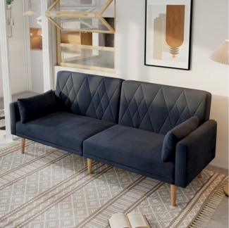 STILVORA Schlafsofa mit Schlaffunktion,Zweisitzer-Sofa Kleines Wohnzimmersofa,Schwarz, Polstersofa, Gästebett, Schlafcouch 1 Teile, Doppelsofa, 2 Kissen