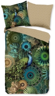 hip Bettwäsche Baumwolle, Renforcé, 2 teilig, Mandalas mit Pfau und Pflanzen, grün, natur
