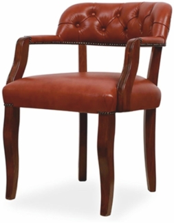 Casa Padrino Luxus Chesterfield Leder Esszimmer Stuhl mit Armlehnen Braun H. 77 cm - Echtleder Möbel