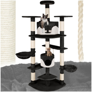 tectake Kratzbaum Katzenbaum Fippi 201 cm Diverse Farben schwarz-Weiss, Vielseitig mit robusten Sisalstangen und Plüschoberfläche