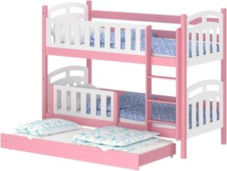 WNM Group Kinderbett Ausziehbar mit Rausfallschutz Suzie - aus Massivholz - Hochbett fr Mdchen und Jungen - Absturzsicherung Ausziehbett - Kinderhochbetten 160x80 / 150x80 cm - Rosa