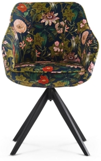 B&D home Esszimmersuhl PANDORA | Drehstuhl Polsterstuhl Armlehnenstuhl Schalenstuhl für Wohnzimmer, Büro | modern | Samtstoff Blumenoptik, 1 Stück