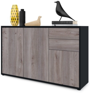 Vladon Sideboard Ben V3, Kommode mit 3 Türen und 2 Schubladen, Schwarz matt/Eiche Nordic (117 x 74 x 36 cm)