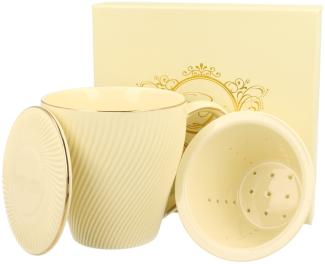 DUO ECRU Becher 430 ml ICE CREAM mit Teesieb, New Bone China Porzellan