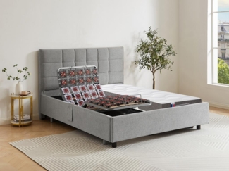 Dekoratives Bett mit elektrischer Relaxfunktion mit Tellern + 3-Zonen-Matratze aus 100 % Latex - 2 x 90 x 200 cm - Stoff - Grau - JOFAR von DREAMEA