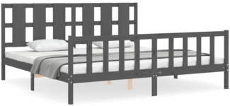 vidaXL Massivholzbett mit Kopfteil Grau 200x200 cm 3192253