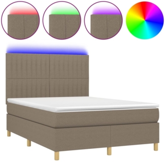 vidaXL Boxspringbett mit Matratze & LED Taupe 140x200 cm Stoff 3135601