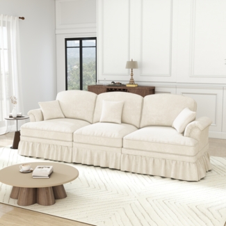 Cloud Ecksofa modular L-Form, Schlafsofa, Samt, abnehmbarer Rüschenfaltenrock,272cm×83.5cm×93cm,Weiß