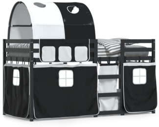 vidaXL Etagenbett mit Vorhängen Weiß & Schwarz 90x190 cm Kiefernholz 3283973