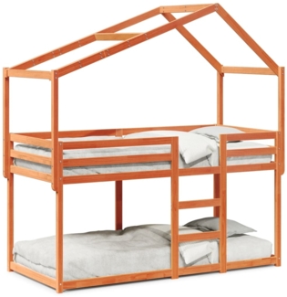 vidaXL Etagenbett mit Dach Wachsbraun 80x200 cm Massivholz Kiefer 3282043