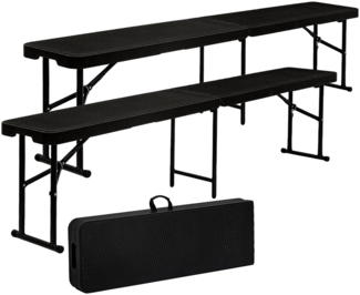 2 wetterfeste Bierbänke bis 300kg 184x30x43cm Rattan-Look Schwarz