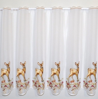 Stickereien Plauen Scheibengardine Rehkitz im Herbst (1 St), Stangendurchzug, transparent, Voile