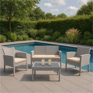 HTI-Living Gartenlounge-Set 4-teiliges Polyrattan Lounge-Set mit Tisch, (Set, 4-tlg, 1x Zweisitzer, 2x Stuhl, 1x Tisch), Terrassenmöbel Loungemöbel Outdoor Möbel