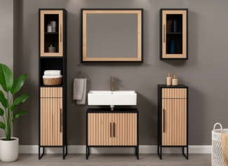 Bad komplett 5-tlg. 'Namibia' Eiche & Mango schwarz