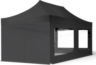 3x6 m Faltpavillon, ECONOMY Stahl 30mm, Seitenteile mit Panoramafenstern, schwarz