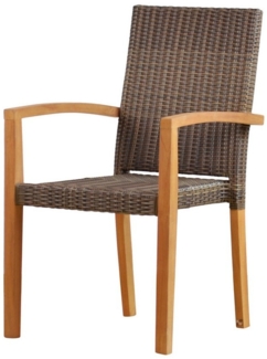 Kai Wiechmann Gartenstuhl Wetterfester Teak Stapelsessel mit Polyrattan-Geflecht, unbehandelter und platzsparender Gartenstapelstuhl