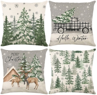 BTTO Kissenbezüge Weihnachten Kissenbezüge Quadratisch Zierkissenbezug,4er Set, 45x45cm, (4 Stück), für Dekokissen Deko,Weihnachten Bett Sofa Deko Sofa Schlafzimmer Couch