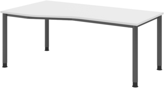 bümö höhenverstellbarer Schreibtisch H-Serie 180x100 cm in weiß, Gestell in Graphit - PC Tisch für's Büro manuell höhenverstellbar, Computertisch verstellbar, HS-18-W-G