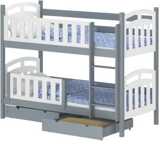 WNM Group Hochbett mit Rausfallschutz und 2 Schubladen Suzie - aus Massivholz - Kinderbett fr Mdchen und Jungen - Absturzsicherung Kinderhochbetten 180x80 cm - Grau