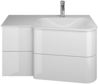 Burgbad BADU Waschbecken mit Unterschrank 92 cm breit, Weiß, Waschbecken Gussmarmor Weiß samt, Ablage links, 4 Schubladen