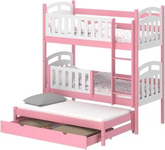 WNM Group Hochbett mit Rausfallschutz und Schublade Suzie - aus Massivholz - Kinderbett Ausziehbar fr Mdchen und Jungen - Absturzsicherung Ausziehbett 160x80 / 150x80 cm - Rosa