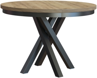 MEBLINI Esstisch Rund Ausziehbar aus Metall - 100-138x77 cm - CHRIS - Gold Craft Eiche/Schwarz Matt - Loft - Esszimmertisch Modern - Küchentisch - Ausziehtisch - Round Dining Table - Esszimmertische