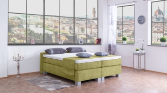 Meisterbetten Boxspringbett City 180x220 in DS-Apfelgrün, Matratzenbezug Nano, Komfortschaum-Topper