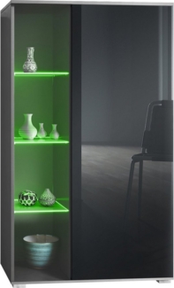 Vladon Standvitrine Davos (Standvitrine, mit 3 Glasböden und 8 Fächer inkl. LED) Anthrazit matt/Schwarz Hochglanz (71,5 x 134 x 35 cm)