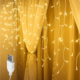 Rosnek LED-Lichtervorhang 3M, 96LEDs,12 Stränge, Wasserdicht, USB, für Wand Fenster Schlafzimmer, Party Deko