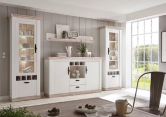 Florenz Wohnwand Anbauwand 310cm LED-Beleuchtung pinie weiß oslo pinie