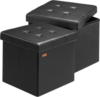 Casaria Sitzhocker, mit Stauraum Schwarz Faltbar Deckel Kunstleder Gepolstert 38x38x38cm