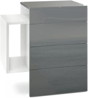 Vladon Nachttisch Queens, Nachttischschrank mit 2 Schubladen und 1 seitlichem Fach zur Wandmontage, Weiß matt/Grau Hochglanz (60 x 63 x 36 cm)