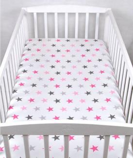 BABYLUX Spannbetttuch 70x140 cm Baby SPANNBETTLAKEN Baumwolle Kinderbett 93. Sterne Rosa