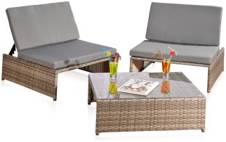 Gartenmöbelset Sessel Tisch Sitzgruppe Polyrattan Essgruppe Grau/Grau