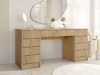 Schreibtisch Tireno Bis mit 9 Schubladen (Farbe: Eiche Cremona)